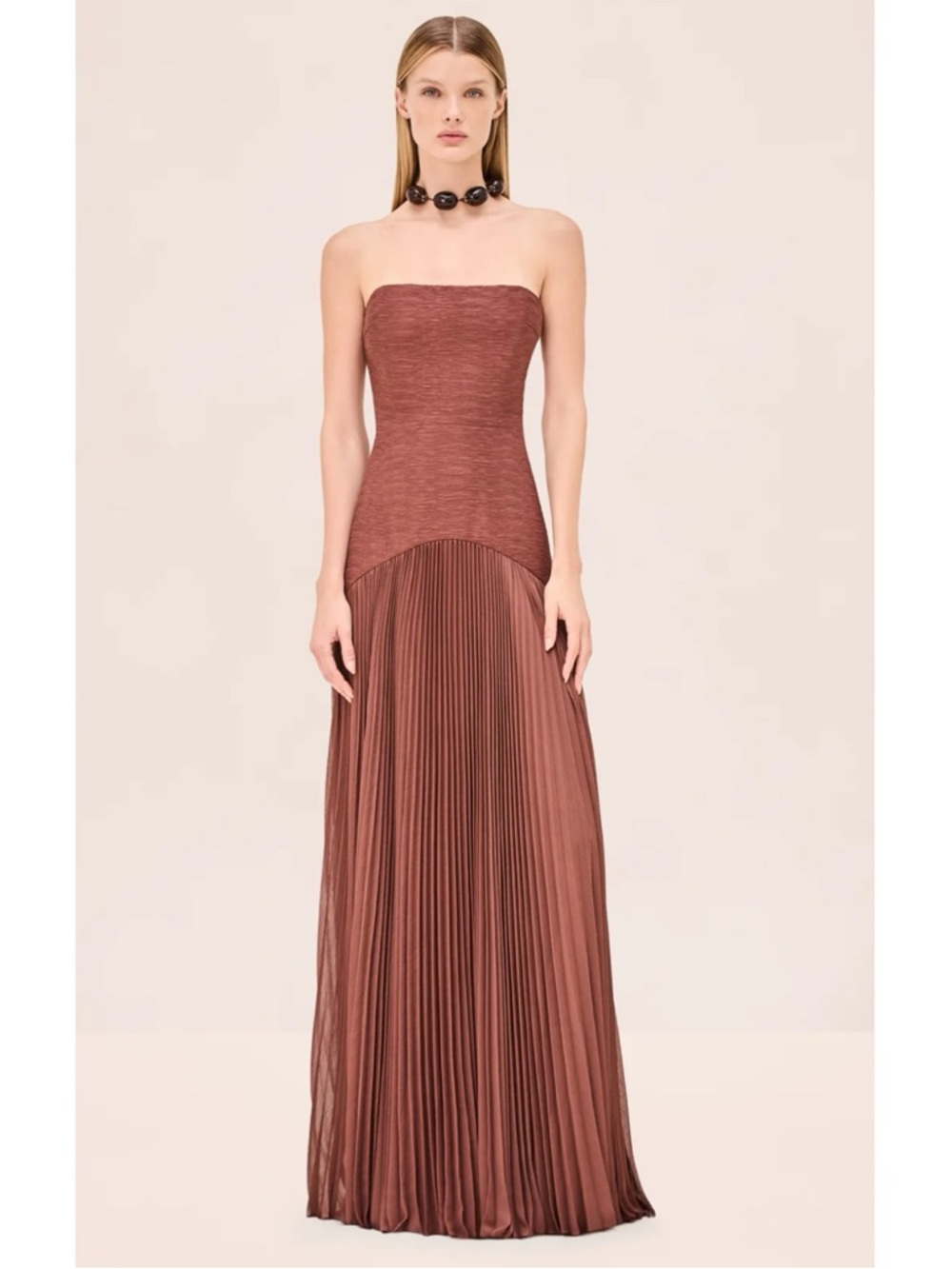 ALEXIS Sunniva Strapless Pleated Drop Waist Brown Maxi Dress Size Small - Picture 4 of 10